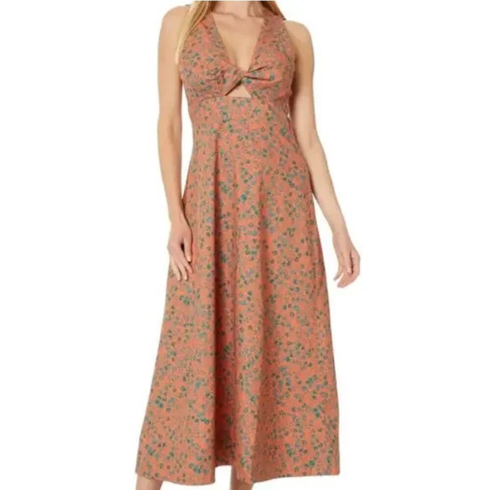 Madewell Womens Size 10 Twist-Front Midi Day Dress Floral Print Orange Green